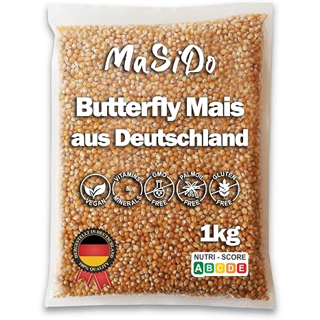 MSD MaSiDo Premium Popcorn Corn from Germany Butterfly Corn Storage Pack GMO Free Vegan Gluten Free Lactose Free (1 kg Pack)
