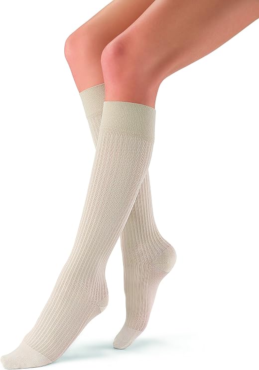 JOBST 120218 soSoft Compression Sock, Ribbed Pattern, 15-20mmHg, Knee High, Sand, Medium
