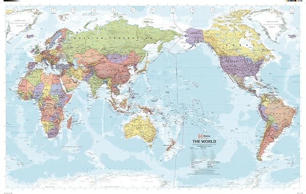 Pacific Centred World Political Wall Map - 40" x 25" Laminated