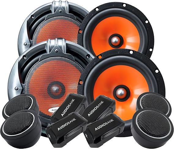 Audiobank 1000W 6.5-Inch 2-Way Component Car Speakers, 2 Pairs, 4 Ohm IMPP Carbon Fiber Finish Cone, 25mm Aluminum Voice Coil, for Car ATV RV Motorcycle Boat