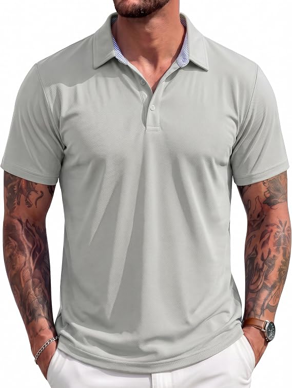 MAGCOMSEN Mens Polo Shirts Short Sleeve Cotton Pique Classic Fit Golf Shirt