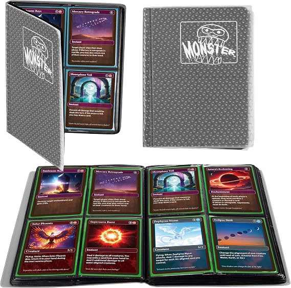 The Original Monster Trading Card Album- 20 Side Loading 4-Pocket Per Page TCG Binder- Holds 160 Sleeved Trading Cards- Holofoil Clear - Compatible with Yugioh, Pokemon, MTG Magic the Gathering Cards