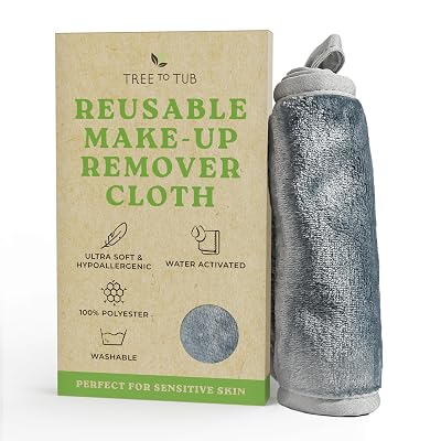 Tree To Tub Reusable Makeup Remover Cloth for Face - Gray Washable Microfiber Makeup Remover Towels for Gentle Cleansing, Washcloth for Daily Use, Face Towels for All Skin