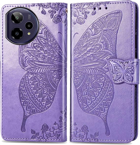 for Cricket Icon Plus 2026 Case Compatible for ATT AT&T Verge 2 Phone Case Cover Flip Butterfly Embossed Flowers PU Leather Magnetic Stand Card Holders Hand Strap Wallet Purse -Light Purple