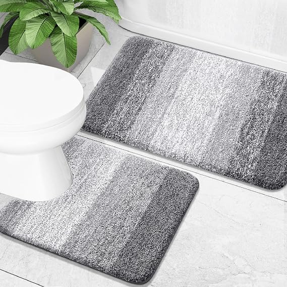 OLANLY Micorfiber Bathroom Rug Set 2 Piece, Soft Absorbent Bath Mats, Grey