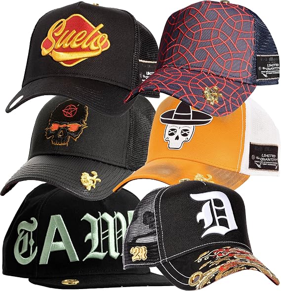 Red Monkey Designs 6 Hat Bundle #2 of Limited Edition Unisex Fashion Trucker Cap Hats + Free Bandanna.,Black,One Size