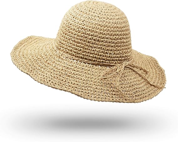 Straw Hat, Handmade Beach Wide Brim Cap Foldable Outdoor Sun Hat Beach Headwear for Adult Children Man Women