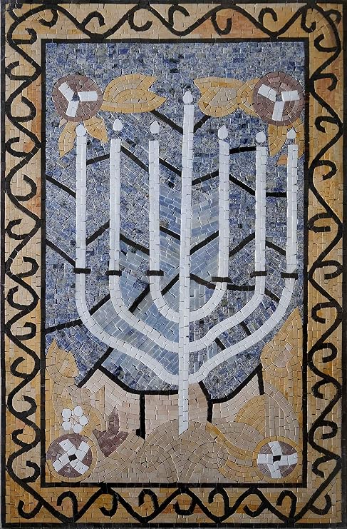 The Menorah Mosaic Jewish Symbol | Mosaic Designs | Mosaic Artwork | Mosaic Wall Art Floor Inlay by Mozaico | Handmade Mosaics | 16" x 24"