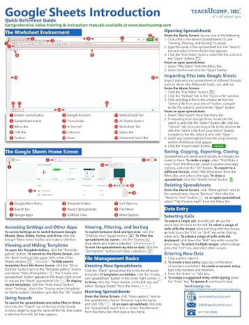 Google Sheets Quick Reference Training Card - Laminated Tutorial Guide Cheat Sheet (Instructions and Tips)