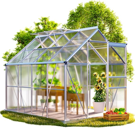 GARDEBRUK® 6x8ft Aluminium Greenhouse with Foundation & 2 Roof Vents