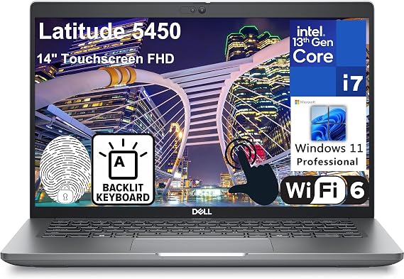 Dell Latitude 14 5450 5000 14" Touchscreen FHD Business Laptop Computer, 13th Gen Intel 10-Core i7-1355U, 64GB DDR5 RAM, 1TB PCIe SSD, WiFi 6, Backlit Keyboard, Fingerprint Reader, Windows 11 Pro