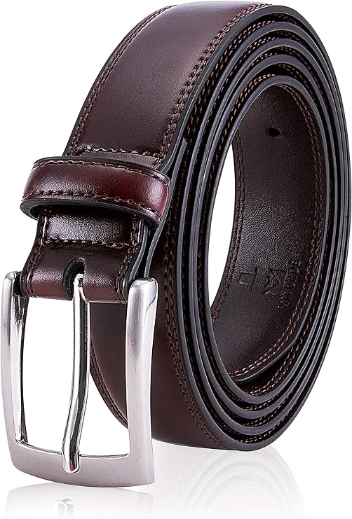 MILORDE Men's Genuine Leather Dress Belt for Work Business and Casual