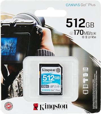 Kingston 512GB SDXC Canvas Go Plus 170MBs Read UHS-I, C10, U3, V30 Memory Card SDG3512GBCR