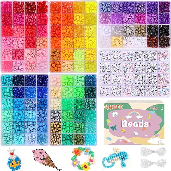 QUEFE Bracelet Making Kit 6 Boxes 120 Colors Pony Beads Kandi Beads Kit 4700pcs Kandi Starter Kit Rave Beads Friendship Bracelets with Letter Bead Pony Beads Kit for Beginners