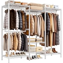 385kg Heavy Duty Clothes Rail with 7 Shelves and 4 Hanging Rails, Clothes Rack Freestanding for Bedroom, Open Wardrobe, Walk-in Closet, Garage, White, 194Hx175Wx40.5D