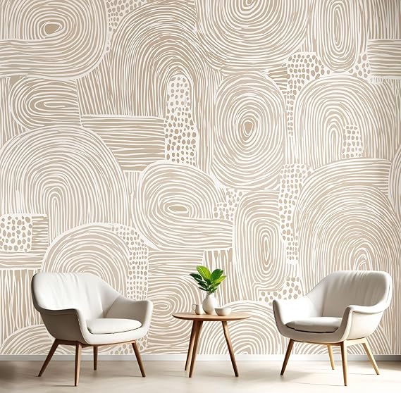 3D Effect Simple Lines Graffiti Mural Wallpaper for Living Room Bedroom Decor, Bohemian Curves Wall Art, Non-Woven Photo Wallpaper Wall Mural for Kitchen Hallway, 300210cm