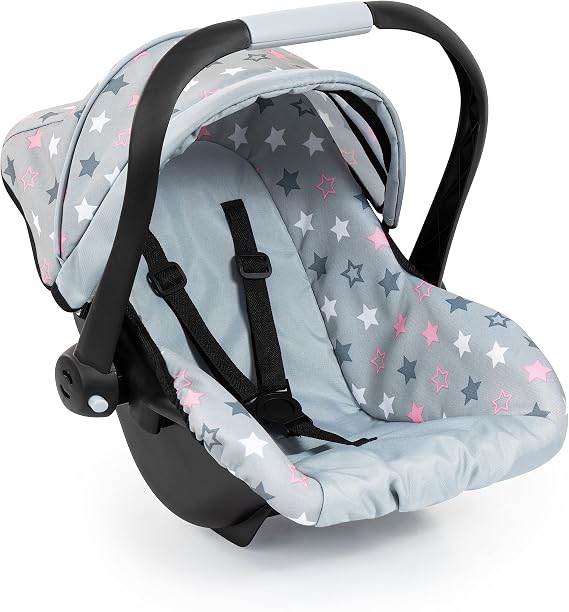 Bayer Baby Doll Car Seat - Grey & Pink Rocking Carrier for Dolls up to 18
