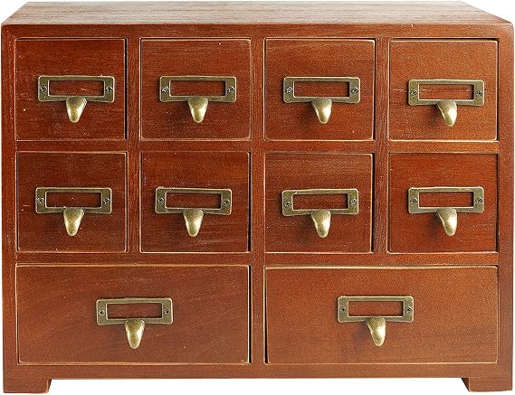 Apothecary Cabinet Drawer Organizer, Wooden Storage Box with 10 Drawers, Vintage Desk Apothecary Craft Cabinet Supplies Home Office Tea 141 inc x 5.7 inch x 11 inch