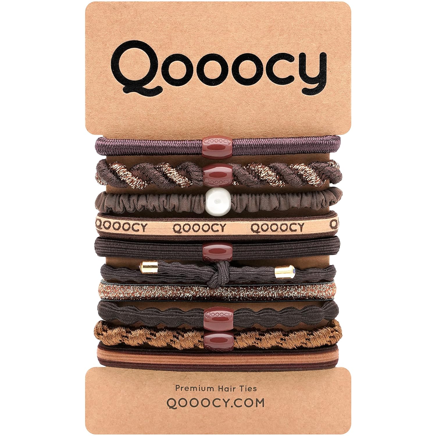 Variety Pony Hair Tie Bracelets - 10 Pack Elastic Bands for Thick or Thin Hair, Ponytails, Prevents Breakage, Brown and Black