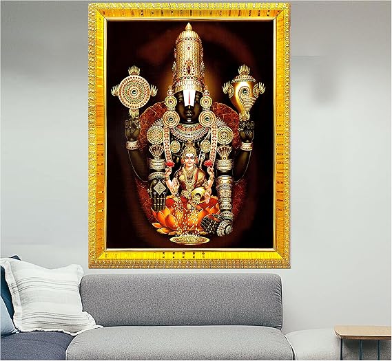 zig zag Lakshmi with venkateshwara Swamy Big Photo Frame For Wall/Table/Pooja Room Size Large Picture Frame (16 x 24 inches, Acrylic Glass) Golden