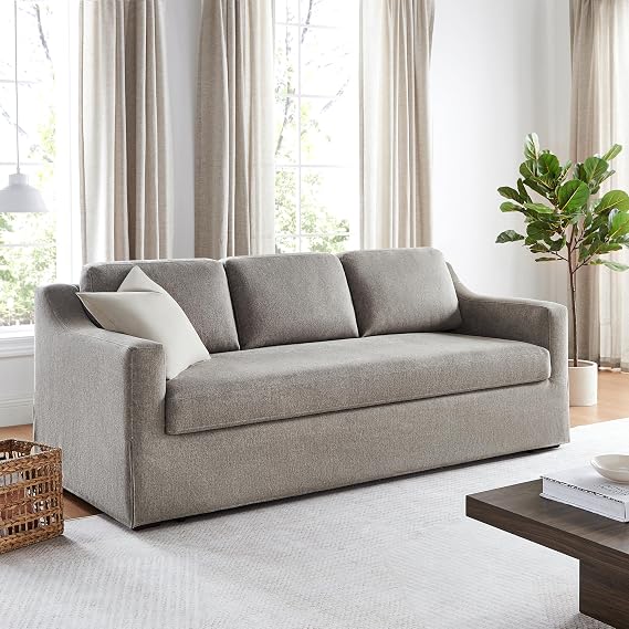 Serta Hawthorne 90.6" Slipcovered Queen-Size Convertible Pop-up Sofa, Dreamcoil Comfort, Woven Polyester Blend Fabric, Flax
