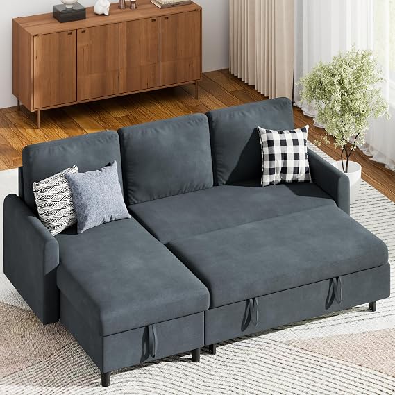 Sofa Couch, Sofa Bed- 2 in 1 Pull Out Couch Bed with Storage Chaise for Living Room, Sectional Sofa Couch ,Grey