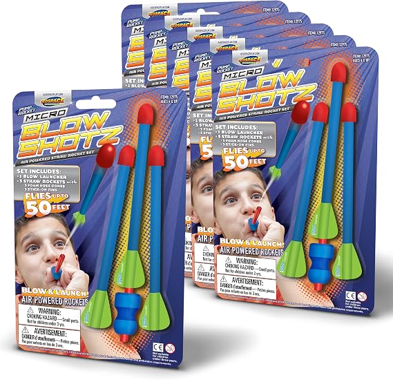 Geospace Pump Rocket Micro Blow Shotz Air-Powered Straw Rocket Set (6 Pack)
