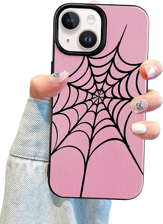 Jusy Compatible with iPhone 15 Case Cute for Women Girly Boys Men Spider Web Print Design Soft TPU Shockproof Protective for iPhone 15 - Black Web