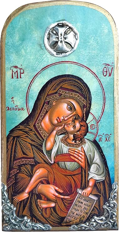 Wooden Greek Christian Orthodox Wood Icon of Virgin Mary Mother of Jesus / OP10