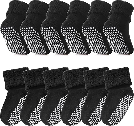 SDBING Baby Boys Girls Grips Socks Infant Toddlers Kids Non Slip Warm Thick Cotton Ankle Crew Socks with Grippers
