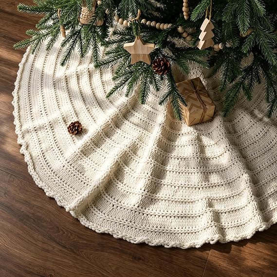 Knit Christmas Tree Skirts, Neutral Tree Skirt, Cozy Christmas Decorations