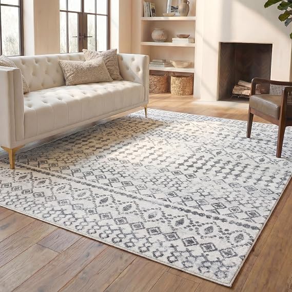 SAFAVIEH Area Rug 8x10 - Tulum Collection - Large - Ivory & Grey, Moroccan Boho Distressed Design, Non-Shedding & Easy to Clean, Ideal for Living Room, Bedroom, Dining Space (TUL240A)