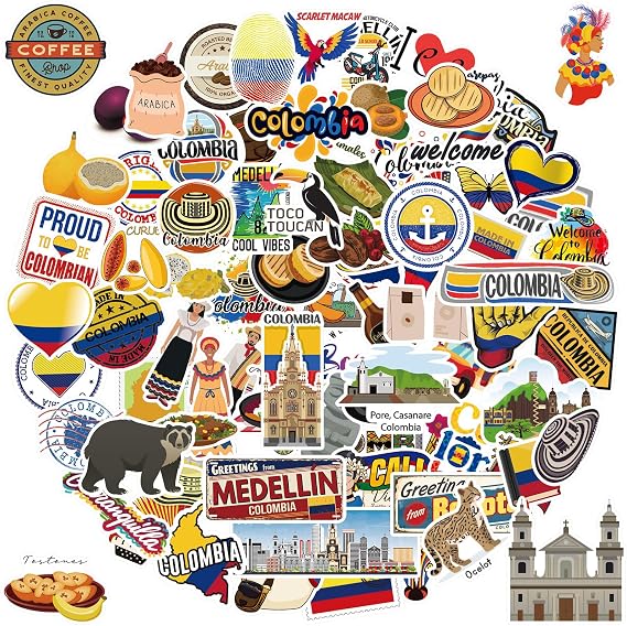 243 Pcs Colombia Stickers Bulk, Colombia Flag, Party Decoration | 81 Unique Designs, Travel Souvenirs, Waterproof Decals for Water Bottle Luggage Scrapbook Laptop Helmet Accessories