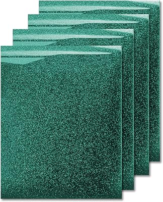 MiPremium Glitter Emerald Heat Transfer Vinyl, Glitter Iron On Vinyl Pack of 4 Sheets, for T Shirts Sports Clothing Other Garments & Fabrics, Easy to Cut & Press Glitter Vinyl Emerald