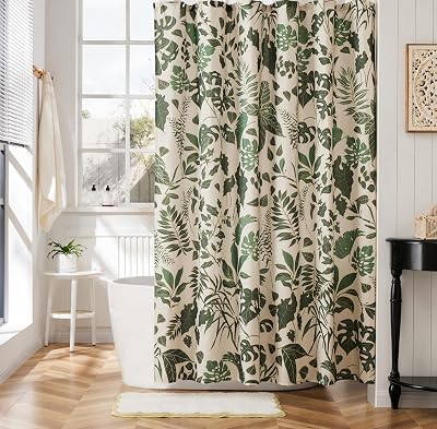 Boho Shower Curtain Green Cute Floral Shower Curtains for Bathroom Allover Jungle Tropical Leaves Plant Shower Curtain Waterproof Polyester Fabric 72x72 Inch