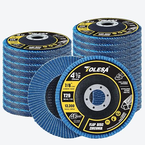 Flap Discs 4 1/2 for Angle Grinder 24 Pack, 40 Grit Type 29 Zirconia Grinding Wheel, TOLESA Flap Disc for Sheet Metal, Cast Iron & Stainless Steel Sanding