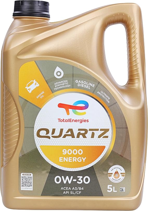 TotalEnergies Quartz 9000 Energy 0W-30 Motor Oil - Low Phosphorus Motor Oil for Gasoline and Diesel Engines - Long Term Protection Premium Full Synthetic Motor Oils - 5 Liter