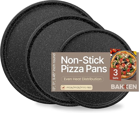 Gray Marble Non Stick Pizza Pans Set of 3 Carbon Steel Pizza Baking Trays (9.45", 11.02", 12.99") for Oven Use, Durable, PFOA, PFOS, PTFE Free, Dishwasher Safe, Stain-resistant, Easy Cleanup