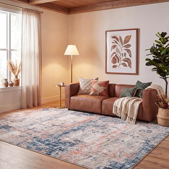 SAFAVIEH Area Rug 8x10 - Madison Collection - Large - Blue & Grey, Modern Abstract Design, Non-Shedding & Easy Cleaning, Ideal for Living Room, Bedroom, Office, Dining Space (MAD819M)
