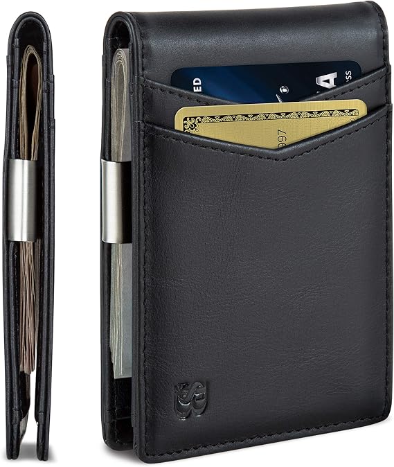 SERMAN BRANDS Money Clip Wallet - Men's Wallet Slim Front Pocket RFID Blocking Card Holder Minimalist Mini Bifold Slim