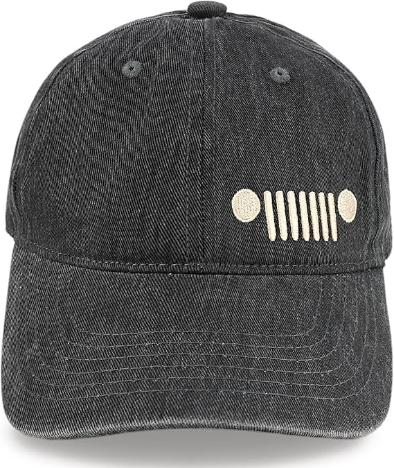 Jeep 7-Slot Grille Logo Garment Washed Baseball Cap - 100% Cotton Black