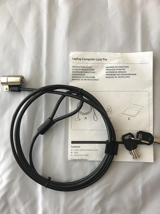 Laptop Lock Security Cable - Kensington Compatible Universal Security Cable Lock with 2 Keys (Translucent Dark)