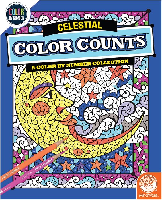 MindWare Color by Number Color Counts Celestial - Space-Themed Hidden-Image Coloring Book Featuring Stars, Planets, and Galaxies, Ages 6+