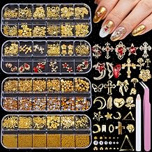 Gold Nail Charms and Nail Gems with 4 Boxes of Rhinestones 3D Metal for Nail Art Tools, Supplies & Design, Small Y2K Star Heart Shape Seashell Butterfly Ginkgo Leaf Charms for Women DIY Accessories