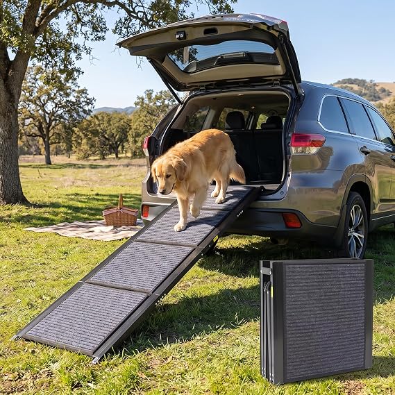 PawStep Extra Long Folding Dog Ramp 71" x 20" Portable Pet Ramp with Anti-Slip Rug Surface Heavy-Duty Aluminum Ramp for SUVs Trucks & Large Dogs up to 250 lbs 51177