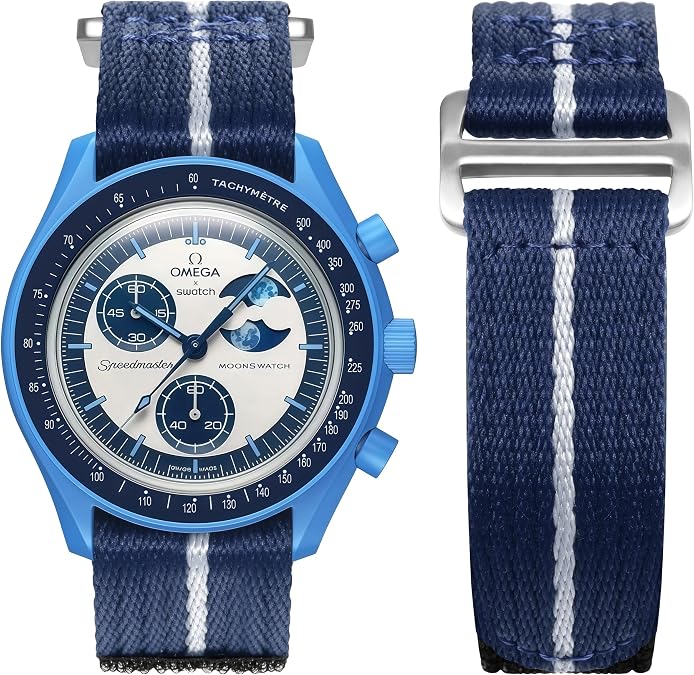 Strap for Moonswatch Watch,Hook & Loop Universal 20mm Nylon Band Compatible Omega x Swatch Speedmaster,Single Pass Replacement Strap for Swatch Omega 20mm Watch Men Women