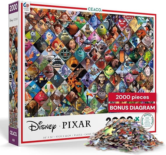 Ceaco - Disney/Pixar Clips - 2000 Piece Jigsaw Puzzle , 5" | Officially Licensed, Made in USA, Recycled Board, Finished Size 38.5 x 26.5 in, Includes Poster, Giftable, Frameable