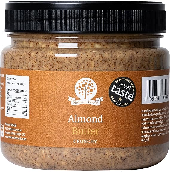 Nutural World - Crunchy Almond Nut Butter (1kg) Great Taste Award Winner - 100% Pure - Single Ingredient *** New Packaging ***