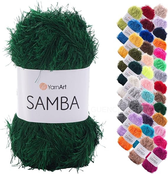 YarnArt Samba Soft Fur-Like Yarn, 150m Long-Haired Eyelash Yarn for Knitting, Crochet, and Amigurumi, Perfect for Scarves, Hats, and Decorative Projects 100g Ball (200 Dark Green)