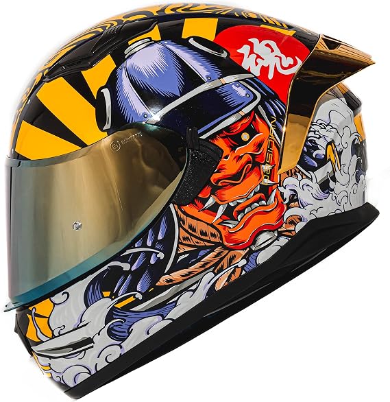 HAX Obsidian Full Face Dual Visor Adult Motorcycle Helmet for Motorbike Street Bike with Pinlock Ready DOT Approved Samurai Gold L